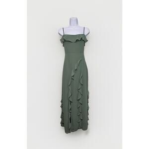 Azazie x Barbie 1001 Chiffon Ruffle Column Maxi Dress A0 Sage Green